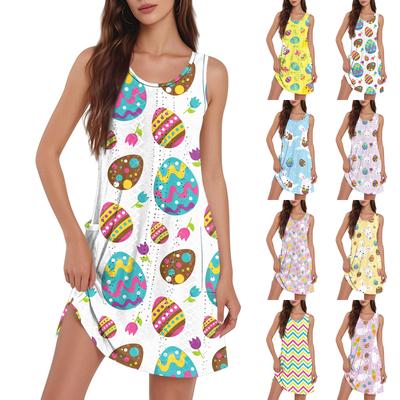 Robe débardeur décontractée tendance et respirante pour femme, imprimée, avec poches et ourlet fendu
