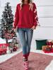 Women's Red Christmas Bow Sweatshirt: Sweet Style, Round Neck, Autumn/Winter