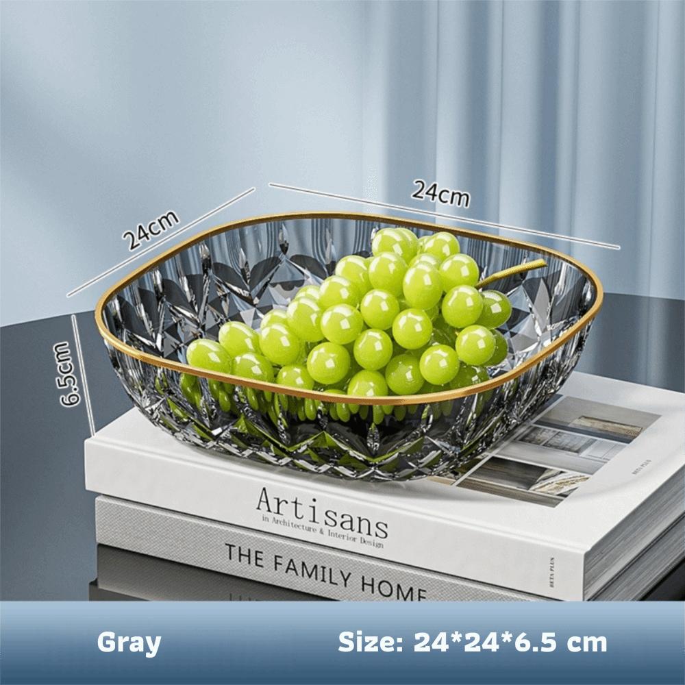 Golden Edge Fruit Bowl Square Transparent Fruit Tray Portable Dessert Biscuit Plate  Household