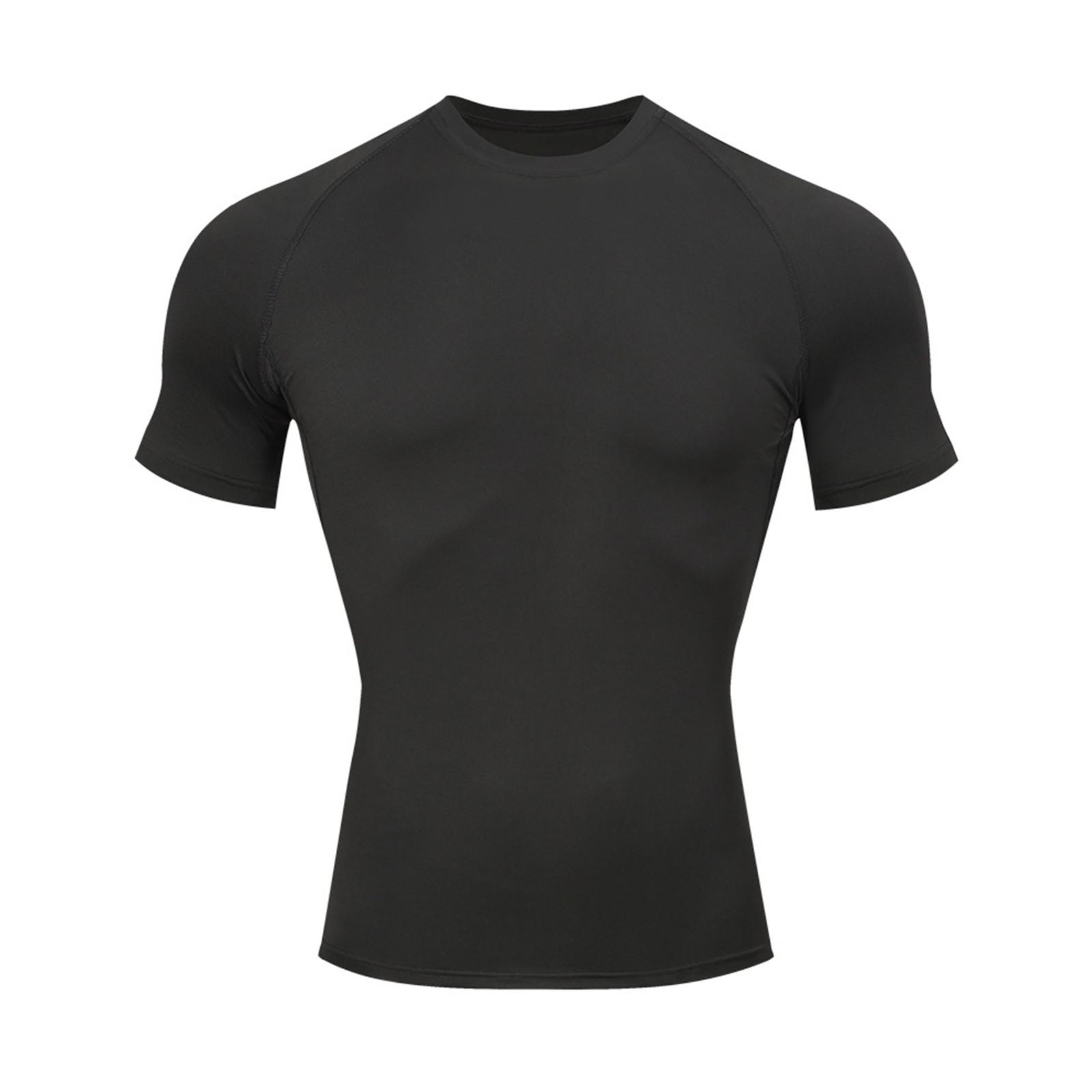 Мужская спортивная облегающая одежда, спортивные быстросохнущие футболки, мужская дышащая эластичная одежда для фитнеса с короткими рукавами L чёрный