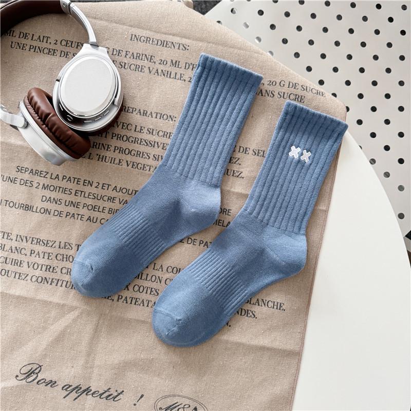 Cityboy Korean Style Pure White Cotton Mid-Calf Socks for Men & Women - Trendy Embroidered Skateboard Style