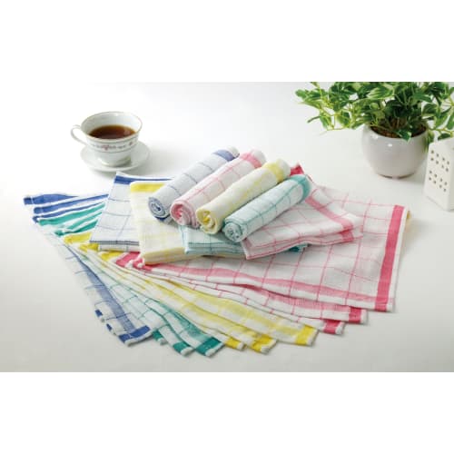 Kitchen Cloths, Kitchen Towels, Checkered Dishcloths, Hand Towels, 100% Cotton, Absorbent, 4 Colors (Blue, Green, Yellow, Pink), 6 of Each