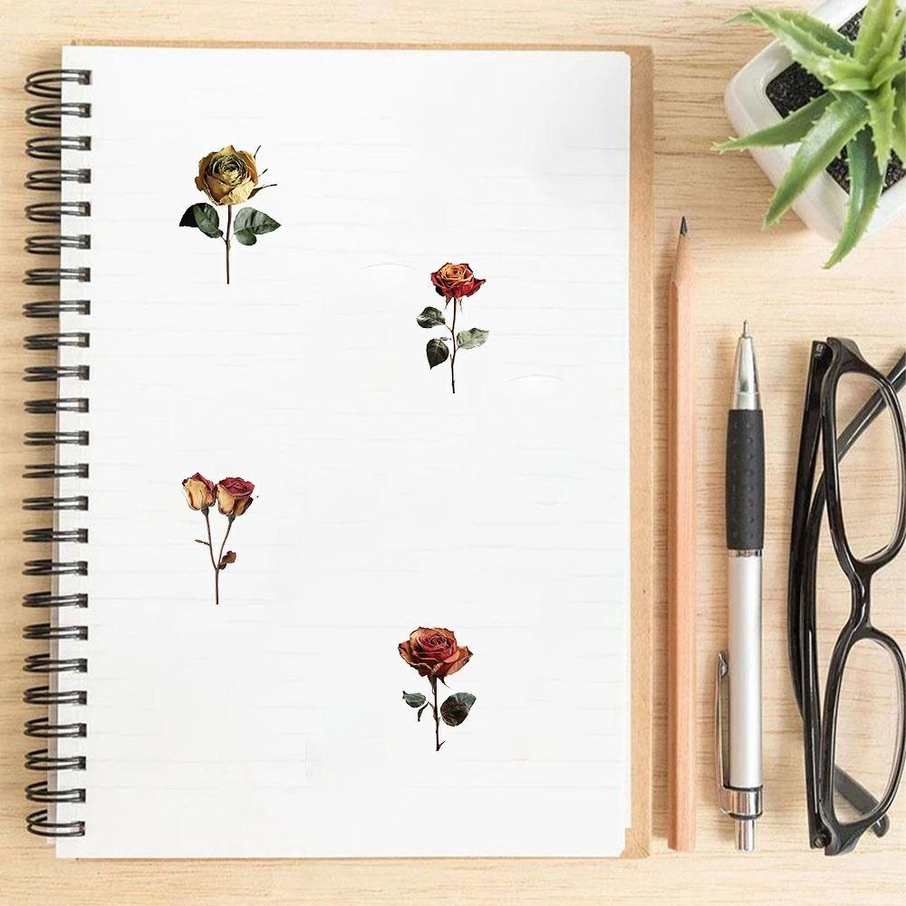 50PCS PET Dried Rose Stickers Retro Design Removable Graffiti Stickers Reusable Waterproof DIY Decorative Stickers