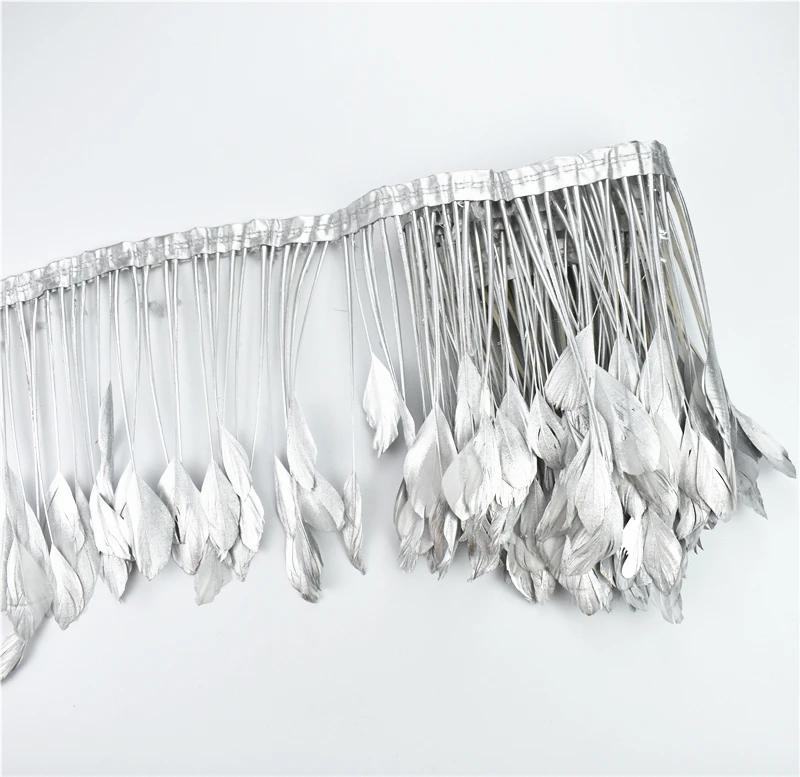 2Yards Golden Goose Feather Trim Tassel Fringe Stripped Coque Gold Silver Geese RibbonTape Wedding Decoration Handicraft Clothes