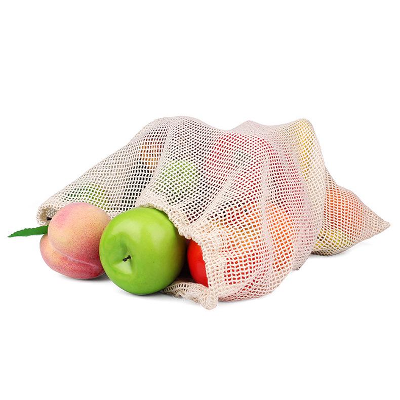 Eco-friendly Pure Cotton Mesh Drawstring Bag for Fruit & Vegetables