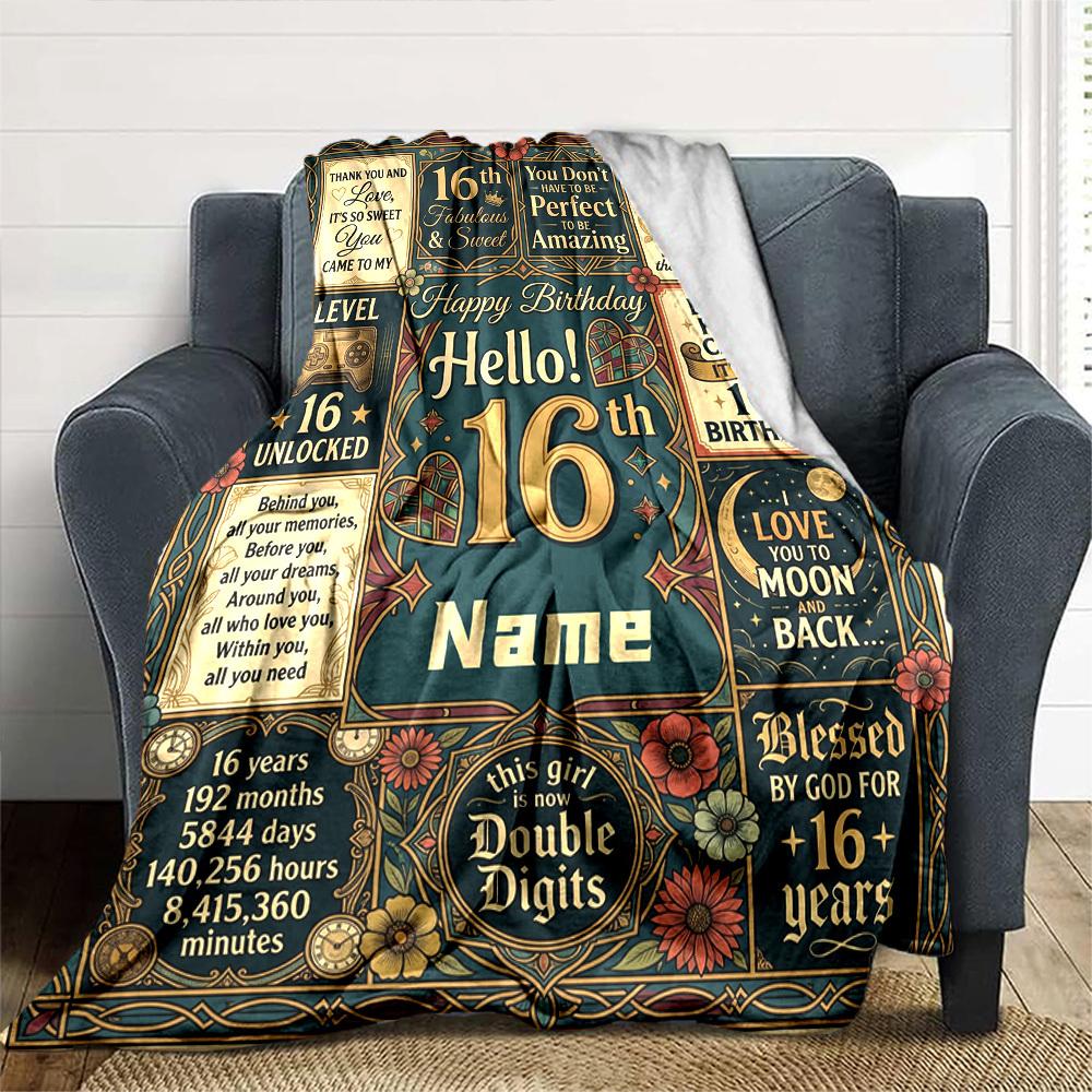 16Th Birthday Celebration Customize Your Name Blankets Comfortable Soft Lightweight Allseason Multipurpose Blanket For Picnics Sofas Offices Beds