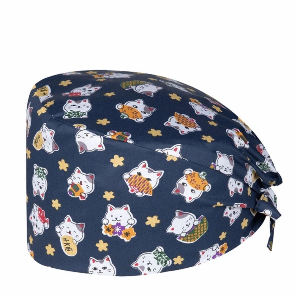 Unisex Cartoon Printing Scrub Cap Adjustable Buckle Print Design Lab Scrub Hat Breathable Soft Pure Healthcare Hats Pet Hospital