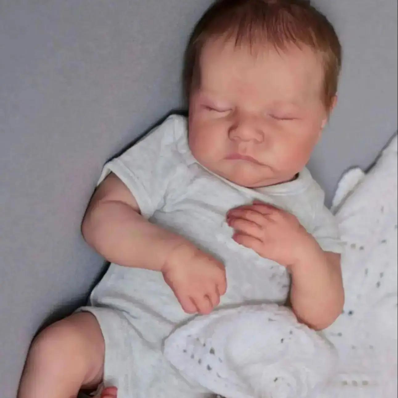 

BZDOLL 48cm 19Inch Reborn Levi Asleep Baby Boy Like Real Soft Vinyl Newborn Baby with 3D-painting Skin and Visible Veins Cloth Body Dolls Toy Gift cloth body doll