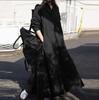Robe Femme Automne Manches Longues Robe Chemise Ample Oversize Maxi Femme Revers Uni Demi-Boutonnage Trapèze Robe d'Été