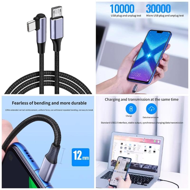 High Speed Type C to Micro USB Cable Reliable Data Transmission Suitable for Phones Tablets Fast Charging Data Transfer
