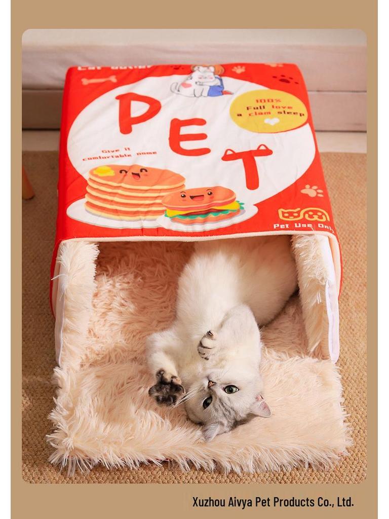 Four Seasons Universal Pet Bed: Removable, Washable, Rectangular, Enclosed Design for Cats & Dogs.