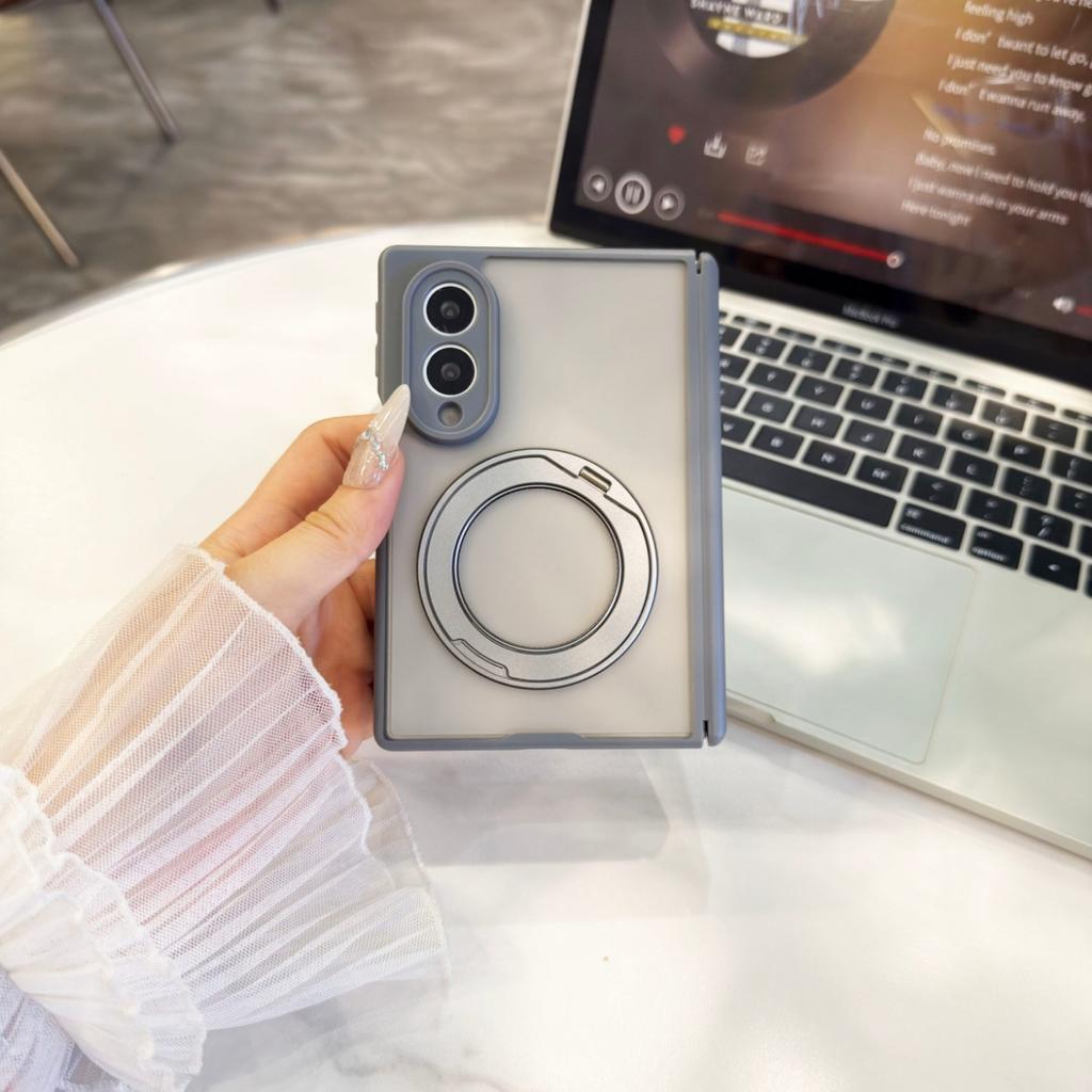 360 Rotate Ring Holder for Magsafe Magnetic Phone Case for Samsung Z Fold 8 Ultra Fold8 Matte Translucent Hinge Protection Cover