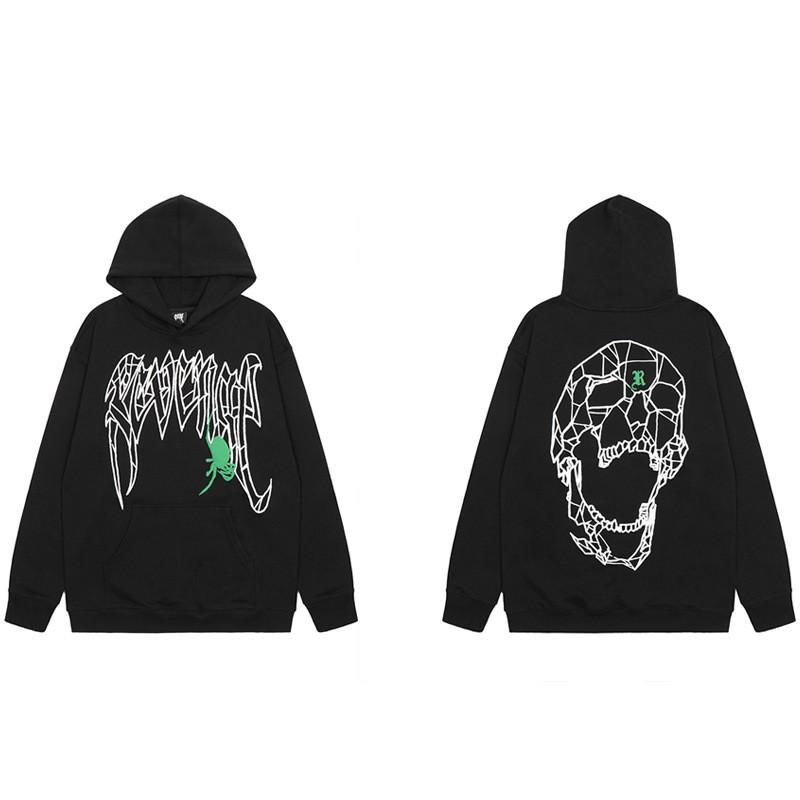 Mens Oversized Hoodie With Embroidered Skull Spine Design Streetwear Casual Pullover Cotton Blend Loose Fit