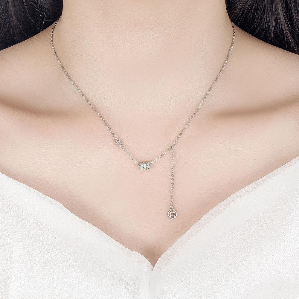 Retro National Style Copper Coin Full Diamond Cylinder Bracelet Necklace Set Female Elegance Temperament Versatile Wealth Rolling Bracelet Chain