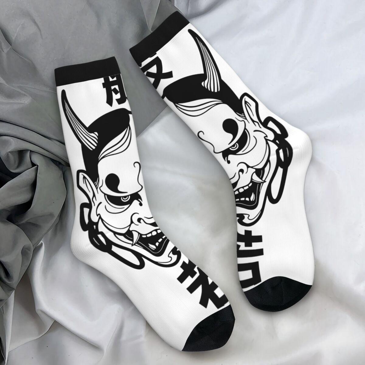 

Носки Hannya Mask, забавные носки ONI для женщин и мужчин, средние мягкие носки для скейтбординга, зимние носки с антибактериальным узором One Size