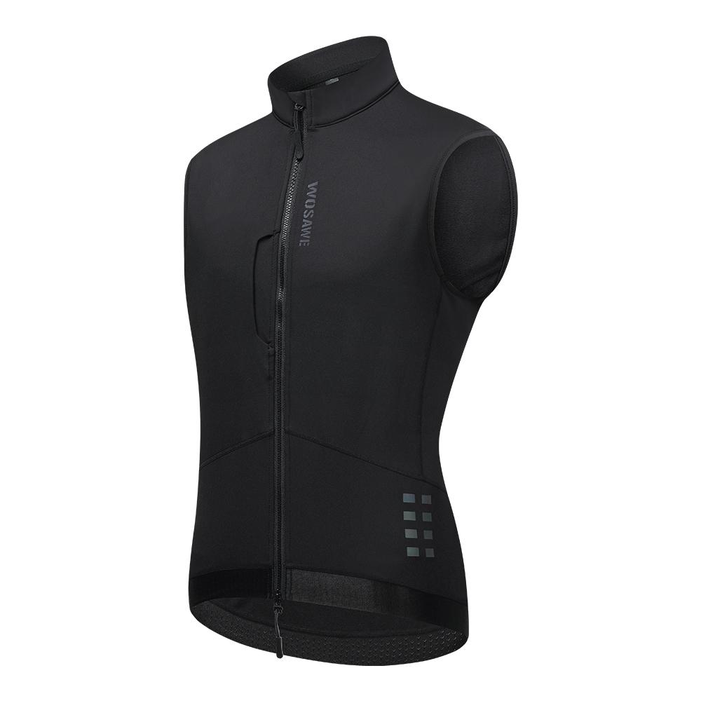 WOSAWE Autumn Winter Men Cycling Vest Windproof Thermal Fleece Reflective Sleeveless Warm Coat Road Bicycle Gilet