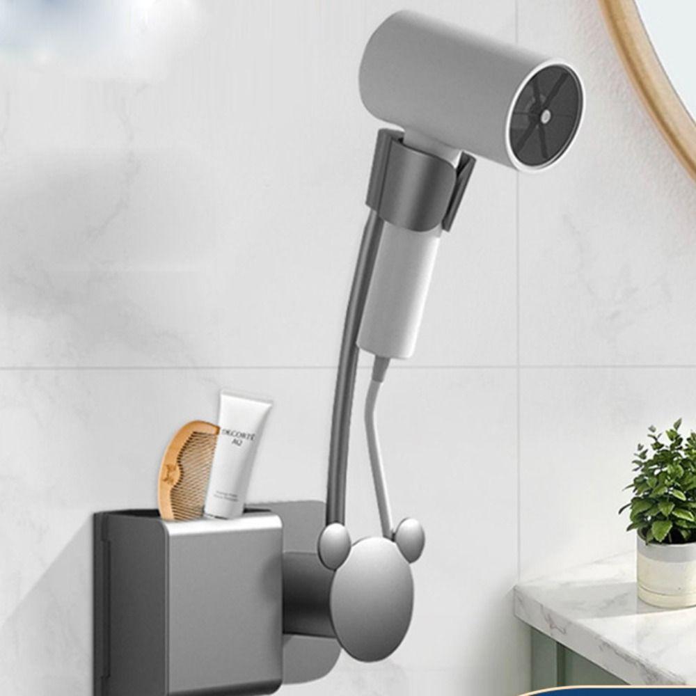 Wall Mounted Hair Dryer Holder No Punching Bathroom Shelf  Toothbrush Storage