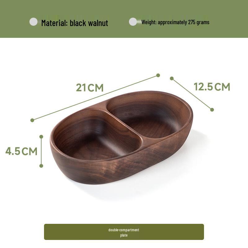 ZISIZ Black Walnut Wood Dual-Compartment Serving Tray
