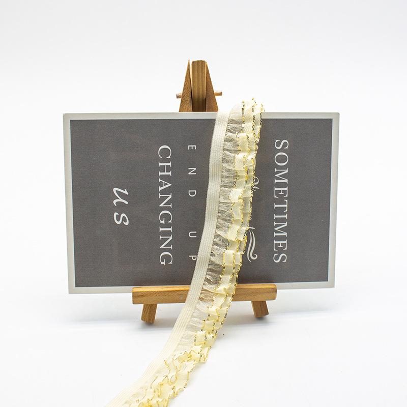 5Meters 25mm Wide Double-layer Fungus Chiffon Elastic Silver Gold Silk Lace for Children's Clothing Hanfu Accessories Snow Gauze Lace