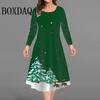 Christmas Print Woman Dress O-Neck Ladies Long Sleeves Autumn Winter Products Loose Casual Christmas Tree Plus Size Dresses
