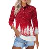 Mote dame casual revers kort 3/4 ermet juleprint skjorte dame knapp opp topper