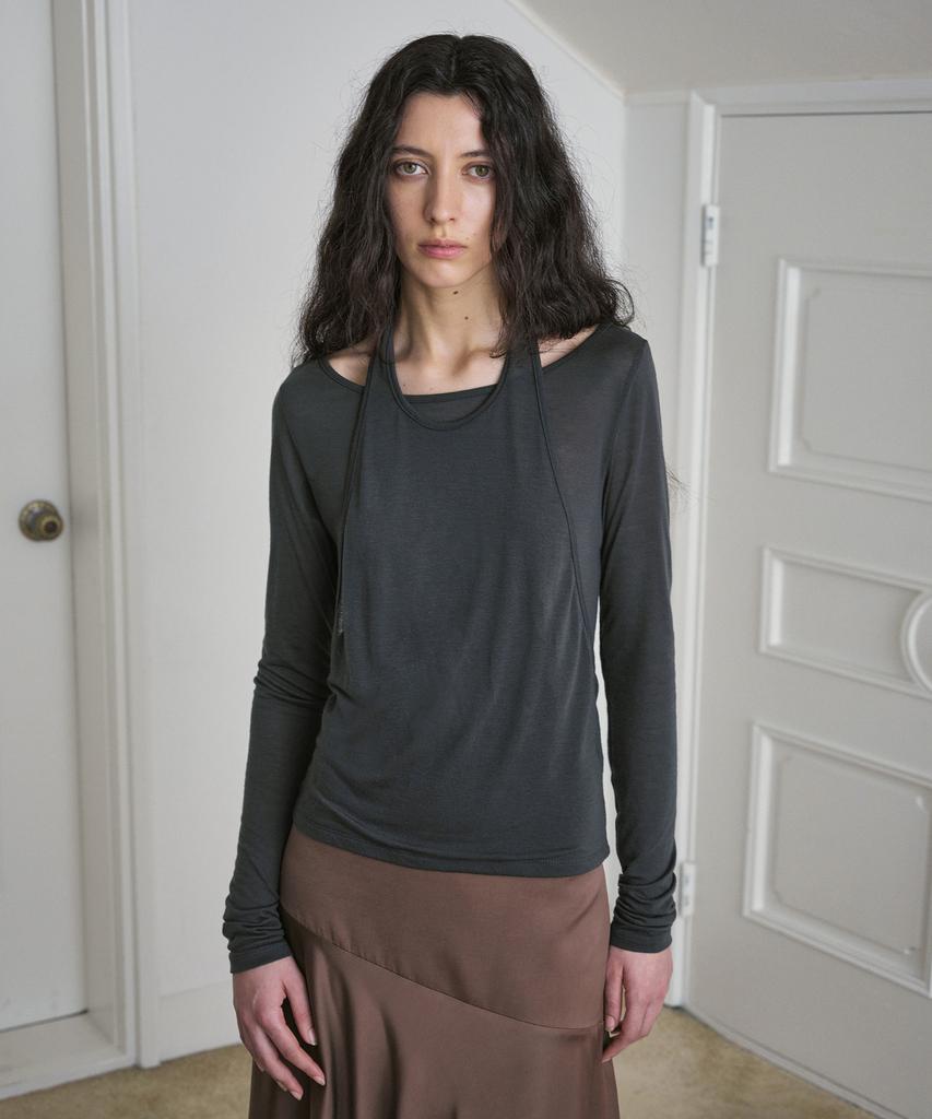 Simeteuligpeosenteu Halter Layered Long Sleeve / Charcoal