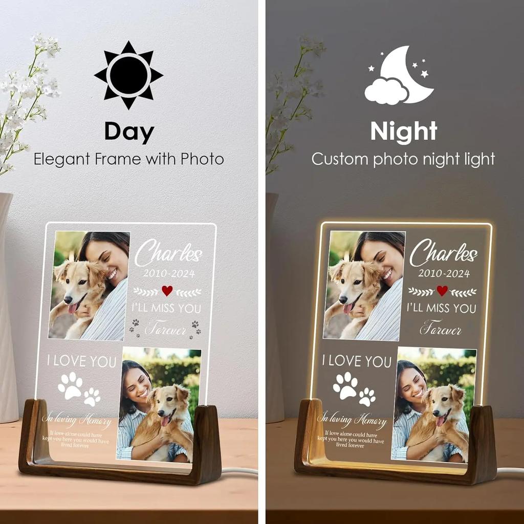 Custom Photo Name Pet Memorial Acrylic Night Light Sympathy Gift For Loss Of Dog Cat Meaningful Remembrance Decoration