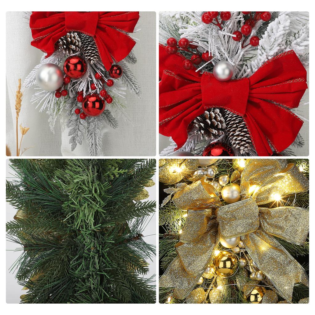 Xmas Stairway Wreath with 20 Lights 2M String Stair Railing Swag for Home Setting Holiday Decoration 60x35cm Golden