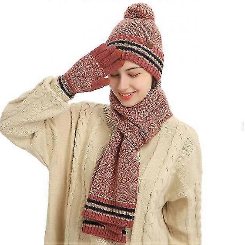3-teiliges Winterstrickmütze, Schal und Handschuhe Set für Herren und Damen