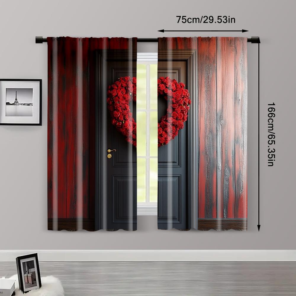2pc,  Happy Valentine's Day Curtains Romantic Valentine's Day Balloon Machine Washable Polyester,Without Electricity Birthday