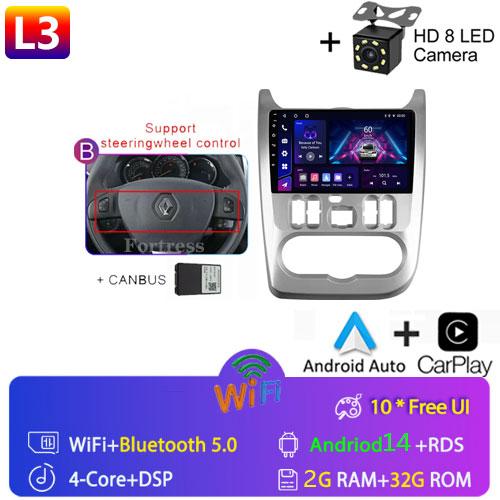Android 13 2 din Radio Car Multimedia autoradio Pentru Renault Logan 1 Sandero 2009-2015 Dacia Duster Carplay 4G GPS 2din fără DVD