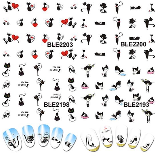 11 Styles Nail Art Stickers Black Cat Kitten UV Gel Polish Tips DIY Manicure