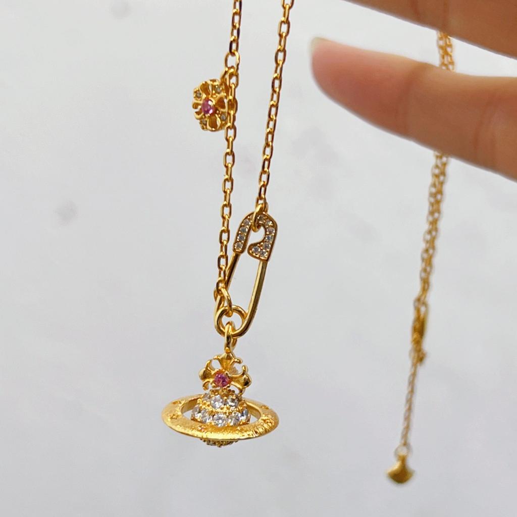 Heavy Industry French Saturn Pin Necklace Female Tide Cool Spice Girl Ouyang Nana Light Luxury Niche High-End Accessories