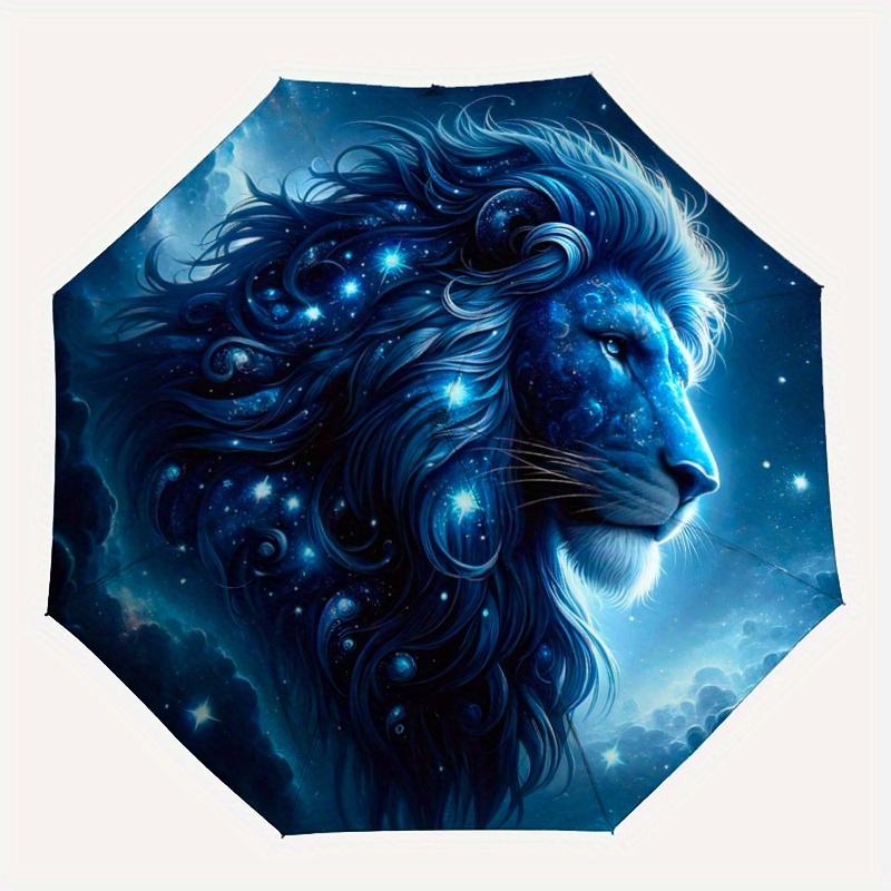 1pc Starry Sky Majesty Lion Pattern Automatic Umbrella is Fashionable and Good-Looking,  Suitable for Travel and Daily UseN087