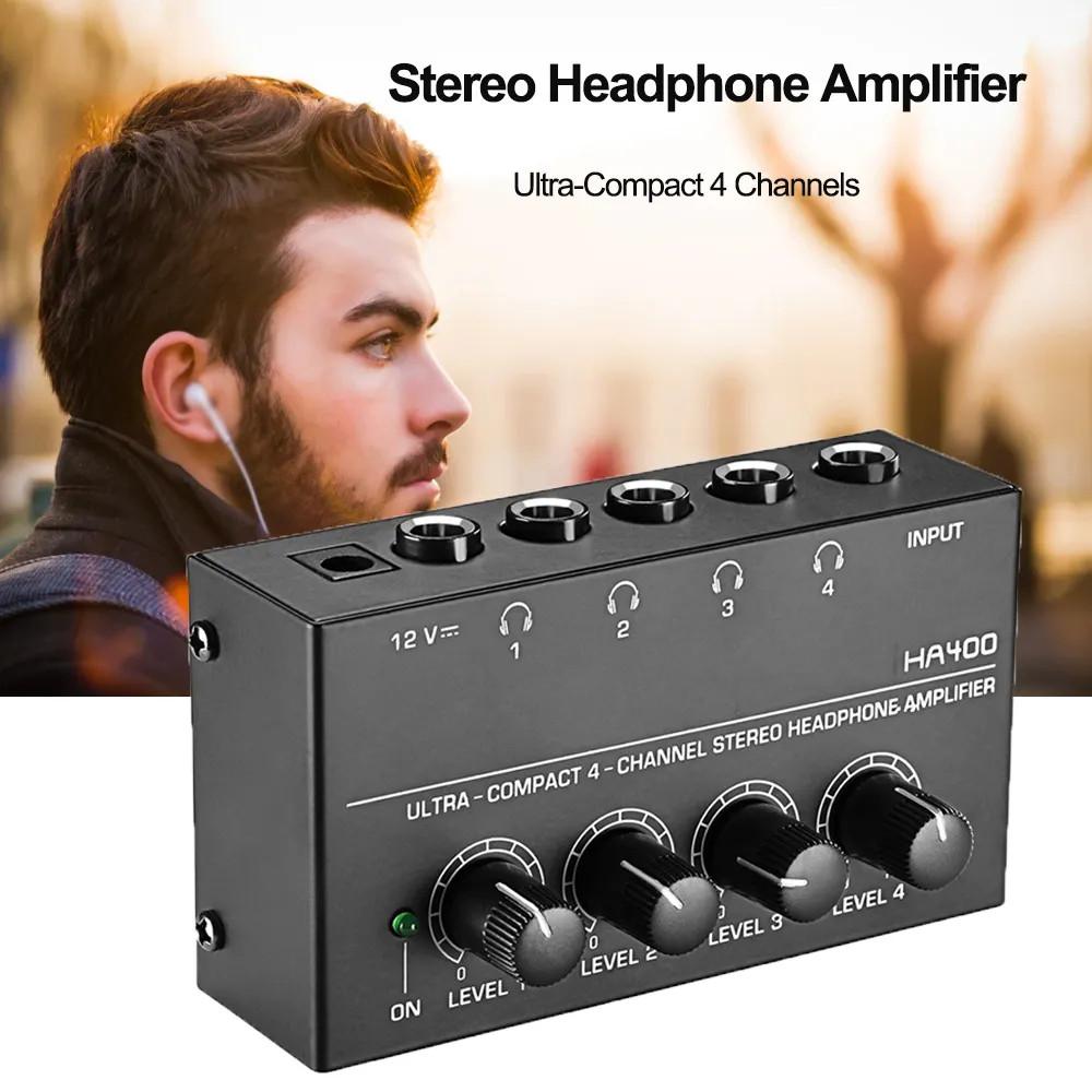 4 Channels HA400 10MHz Mini Headphone Amplifier Ultra-Compact Stereo Audio Amplifier Earphone Amp for Music