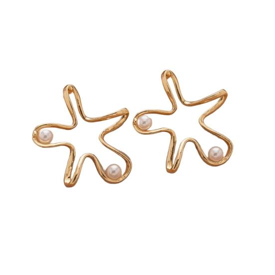 

Starfish Ear Studs with Faux Pearls Elegant Stud Earrings Coastal Beach Starfish Earrings for Daily Wear Parties Dates Vacation золотистий