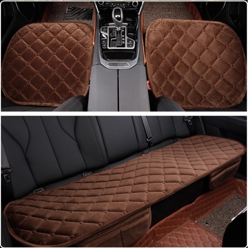 Rear Car Seat Covers Flocking Cloth Car Cushion Non Slide Checkered Winter Keep Warm Mat Pad Universal Fit Truck SUV Van