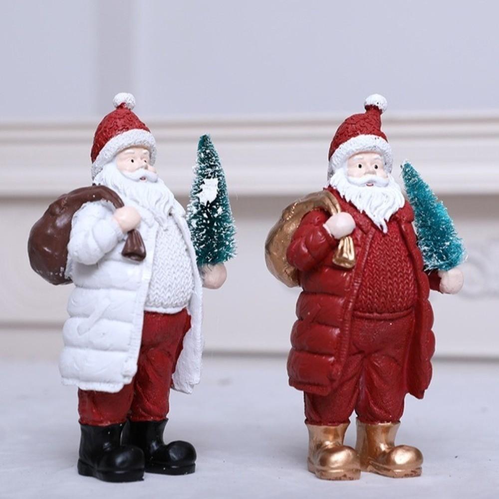 Red White Christmas Figurine Standing Holiday Santa Statue Santa Claus Ornaments  Xmas Party
