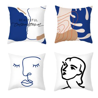 Nordic Simple Pillow Cover Ins Blue Abstract Super Soft Printed Pillow Retro Art Pillow Cover Sofa Cushion