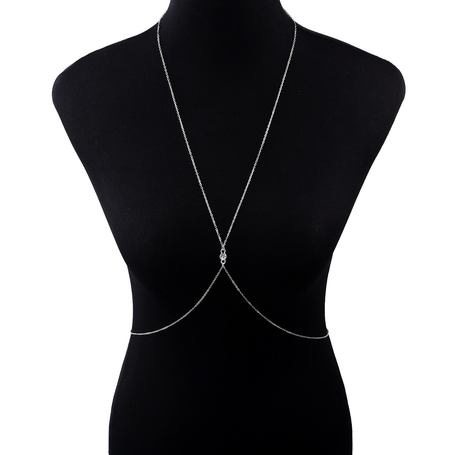 

European and American new Body Chain simple, rhinestone zircon, sexy body chain срібний