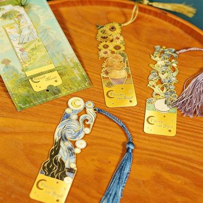 Exquisite Rectangular Oil Painting Metal Bookmark Flower Bookmarks School Supplies