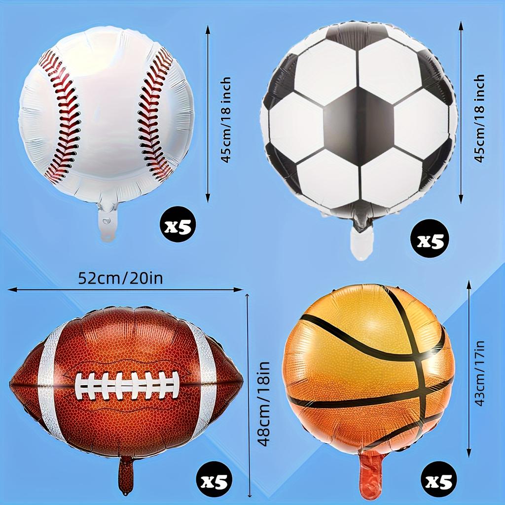 20Pcs18 inche Baseball, golf, rugby, volleyball sport Theme Party Supplies kids Sport Birthday Party Decorations balls