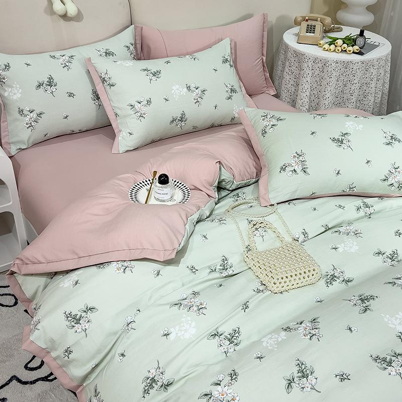 Category A Maternal and Infant Grade Washed Cotton and Linen Bed Cotton Four-piece Set and Three-piece Set Pure Cotton Bed Sheet and Quilt Cover