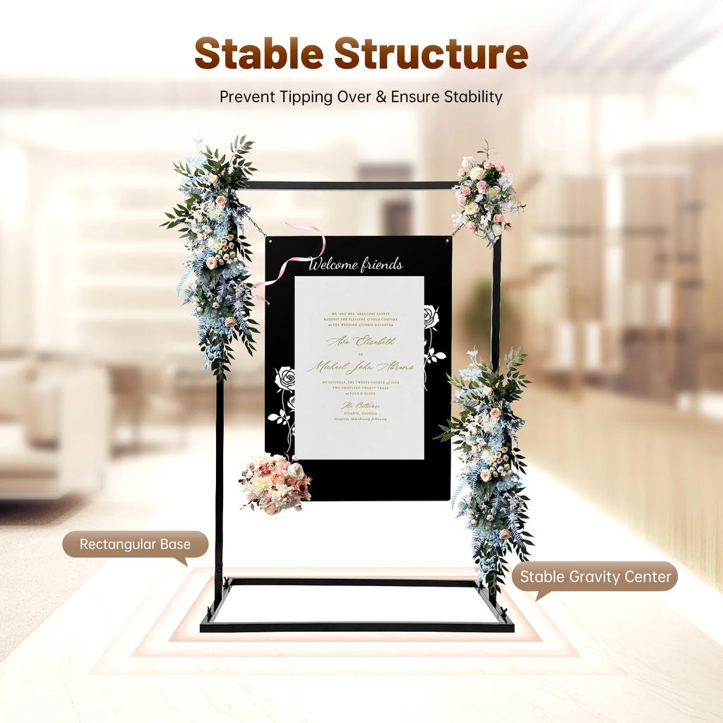 Elegant Black Wedding Welcome Sign Stand 75x50x110cm - Free Standing Advertising Display Rack for Ceremony, Reception & Events