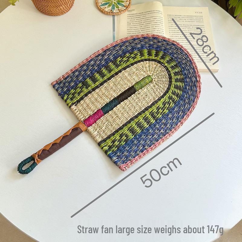 Vietnamese Seaweed Straw Fan: African-Style Wall Decor & Handheld Palm Leaf Fan