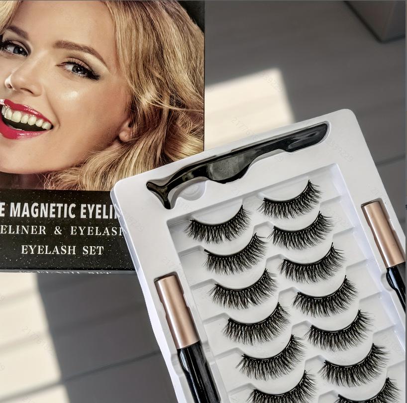 Dual Eyelid Set: Magnetic Liquid Eyeliner with Natural Long Thin False Eyelashes