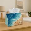 1pc Coastal Artistic Modern Geometric Abstract Decorative Tissue Box | Ocean Wave Beach Blue for Home, for Party, Car, Kitchen & Bathroom - Tissue Box