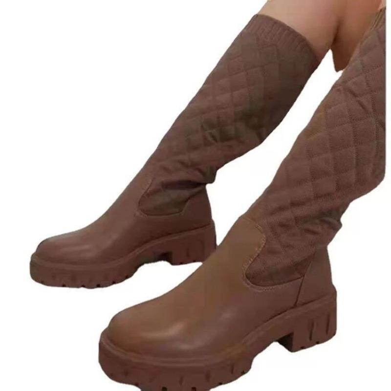 Socks Boots Women's Knitted Flat-bottomed Thick-soled Autumn and Winter Knee Boots Women's Thin Legs Elastic Fly-knitted Wool Knight Boots