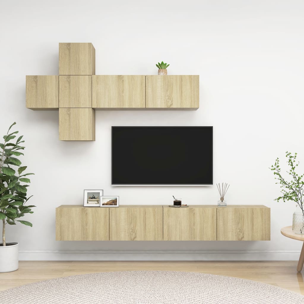 7 Piece TV Cabinet Set In Sonoma Oak Particleboard