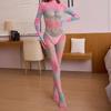Damen Sexy Farbverlauf Langarm Durchsichtiger Netzstoff Bodysuit mit geschlossenem Schritt Dessous
